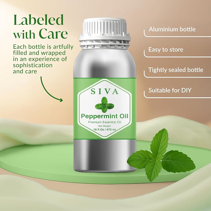 Siva Peppermint Essential Oil, Huge Bottle, Large Size, 16 Fl Oz (473 ml) | Peppermint Oil for Diffuser, Humidifier, Skin Care, Hair Care, Scalp Care, Body Massage, Soap Making, Blending & DIY Projects