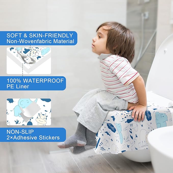 20 PCS Disposable Toilet Seat Covers, Extra Large Portable Potty Seat Covers for Toilet, Bathroom, Toddler & Kid Potty Training Seat Cover, Travel Essentials for Airplane, Trip-Animal