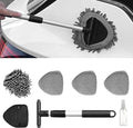 Car Windshield Cleaner Tool Kit with Extendable Handle, Vehicle Window Cleaner with 4 Microfiber Pads and 1 Empty Spray Bottle, Auto Windscreen Cleaning Tool, Universal Fit (Triangle)