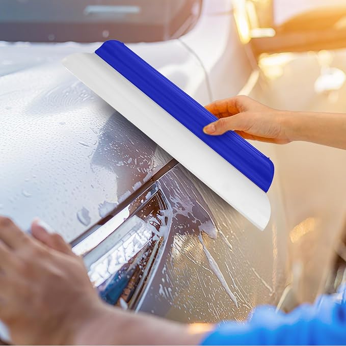 2 Pack 14 Inch Car Drying Squeegee Blue Silicone Window Blade | Flexible Silicone for Drying Windshield Shower Glass, Bathroom Window Cleaner, T-bar Design, Long Handle Wash Tool