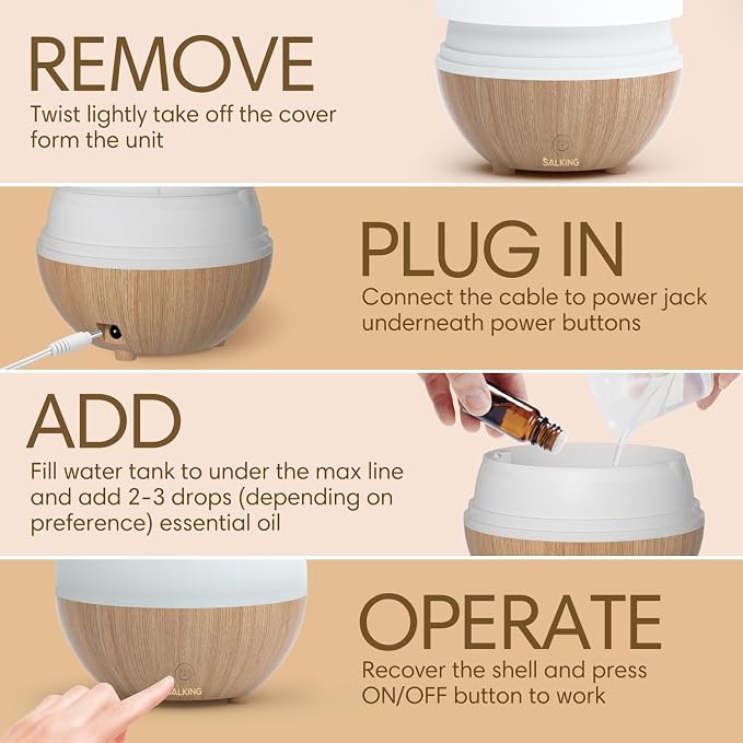 SALKING Essential Oil Diffuser 2 Pack, 100ml Aromatherapy Diffuser for Home | Cool Mist Humidifier with Auto Shut-Off, Ultrasonic Diffusers for Essential Oils, Warm White Lights, Quiet, Bedroom, Office