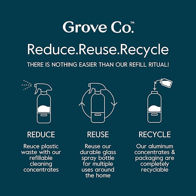 Grove Co. Tub and Tile Cleaner Refill Concentrate (2 x 1 Fl Oz) + 1 x Reusable Glass Spray Bottle (16 Oz) Plant-Based Cleaning Supplies Bundle, No Plastic Waste, Lavender & Thyme Scent