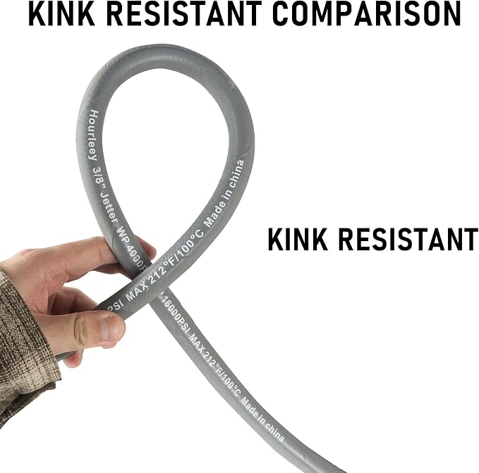Hourleey Pressure Washer Hose 100FT, Kink Resistant High Tensile Wire Power Washer Hose, Rubber Wire Braided with 3/8" Quick Connect for Hot/Cold Water, 4000 PSI, Gray