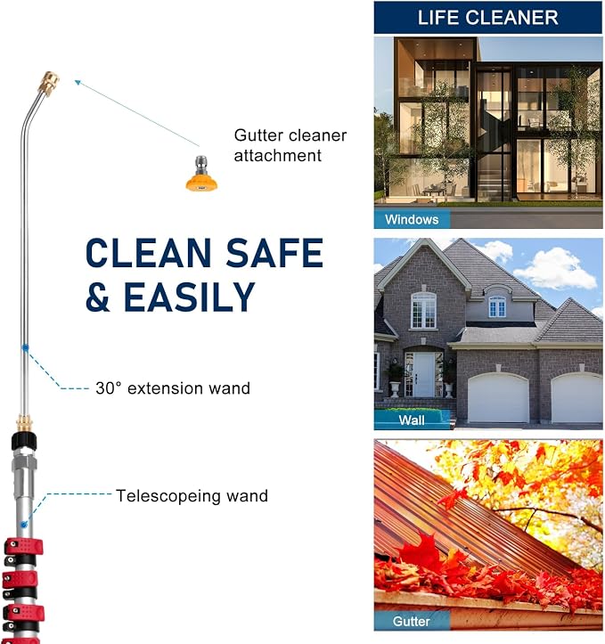Pressure Washer Extension Wand 24 FT, Extension Pole for Pressure Washer with Gutter Extension, and 7 Spray Nozzle Tips for Roof Fence Window Washing Gutter Cleaner