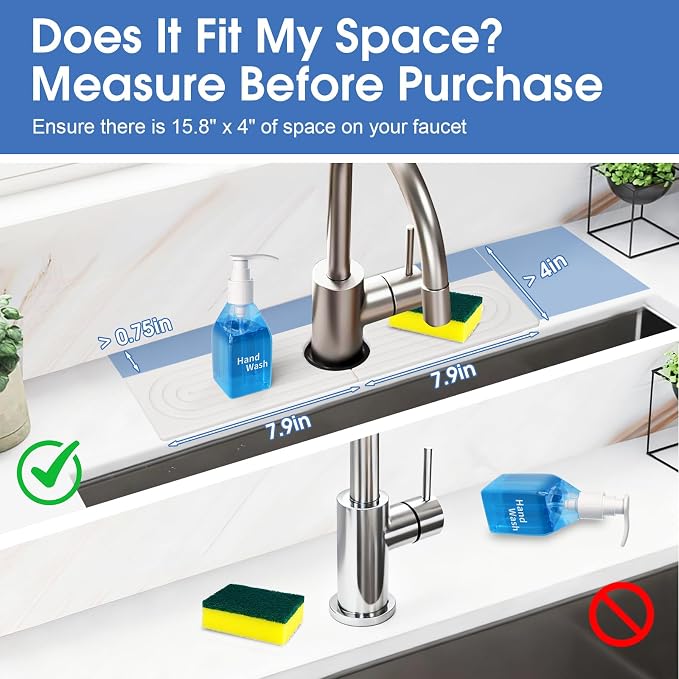 Kitchen Sink Faucet Mat, Water Absorbent Diatomite Stone Sink Tray, Diatomite Fast-Drying Faucet Mat, Prevents Moisture Buildup, Durable Protector for Bathroom Counter, White, 15.8" x 4"