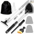 Gray Windshield Cleaner Tool, Car Interior Cleaning Kit with Extendable Handle and 3 Reusable Microfiber Pads, Auto Glass Wiper and Detailing Brush Kit for Car & Home Window