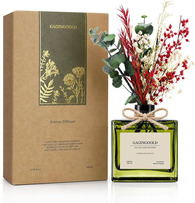 Reed Diffuser, 6.1 oz Gardenia Sandalwood Scent Diffuser with Sticks & Dried Flowers, 120 Days Long Lasting diffusers for Home, Elegant Fragrance for Bathroom Bedroom Office Decor Air Fresh