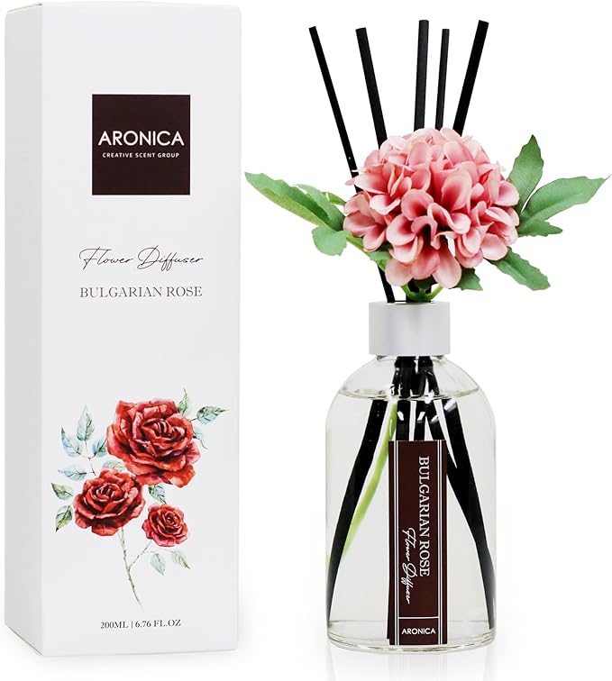 Flower Air Fresheners For Home, Sweet Rose Scent Room Non Plug In, Desk Reed Diffuser, Pink Air Freshener For Bathroom