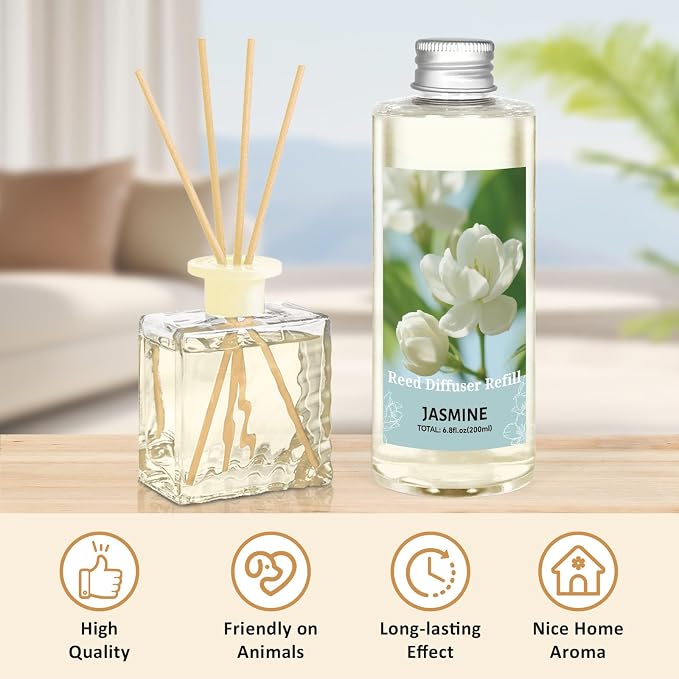 STRN Jasmine Reed Diffuser Oil Refill, Scented Diffuser with Stick 200ML | Summer Long-Lasting Fragrance for Living Room, Bedroom, Office, Home Décor