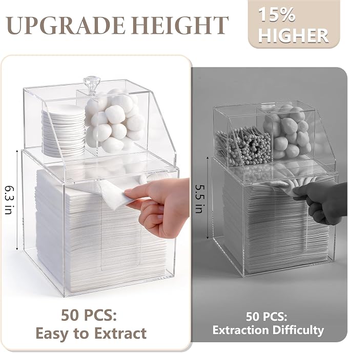 Anyoifax Disposable Facial Towels Storage Double Layer Acrylic Box, Clear | Face Towelettes Holder with Clean Skin Club Clean Towel XL Cotton Pads Container Qtip Bin for Bathroom Counter