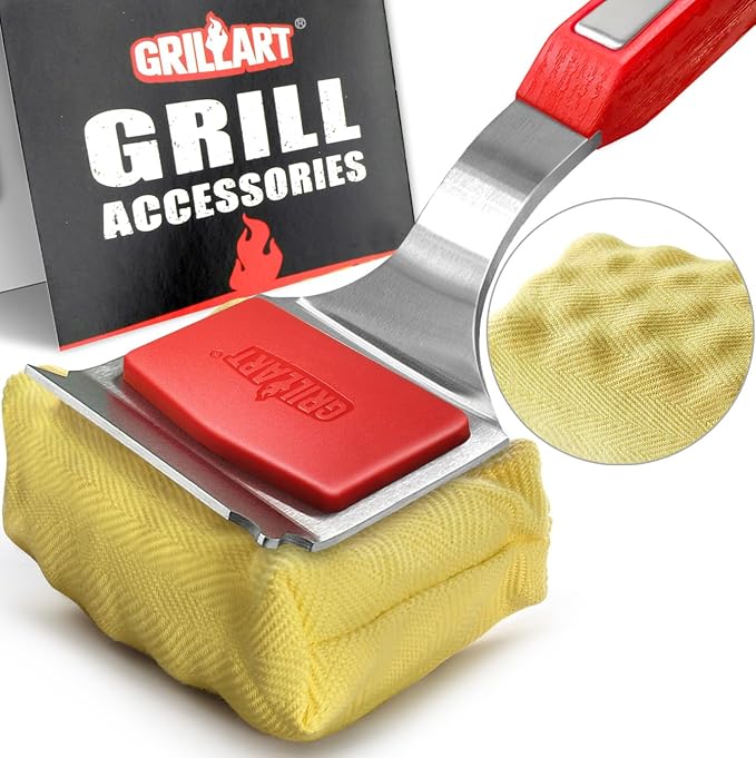 GRILLART SteamWizards Grill Brush Bristle Free, Seamless-Fit Scrub Scraper | Safe Durable Replaceable Head, Flexible Sturdy Handle, For All BBQ Grates, Heat-Resistant, Steam Cleaning Tool, Daddy Gifts