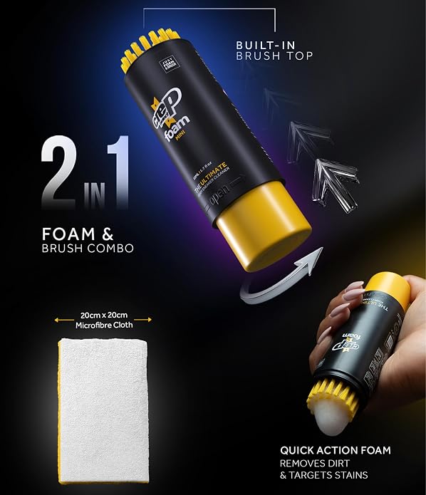 Crep Protect Foam Mini Shoe Cleaner - On the Go Sneaker Cleaning Foam with Built In Brush & Microfiber Cloth - Quick & Travel Size Cleaner