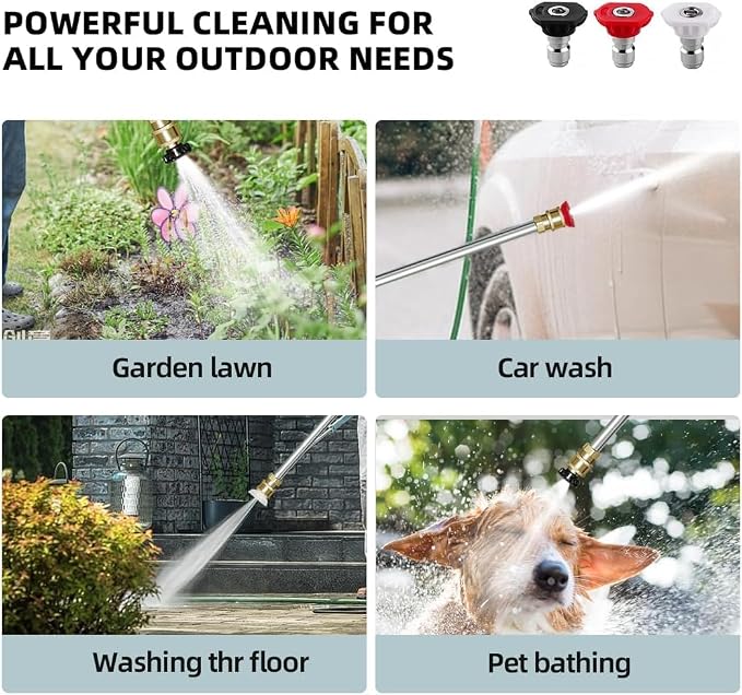 Upgraded Jet Nozzle High Pressure Hose Nozzle, Adjustable Hydro Nozzle Wands 18-33” for Garden Hose with 5 Nozzles & Hose Quick Connectors, Extended Power Washer Wand for Patio, Car, Window, Blue
