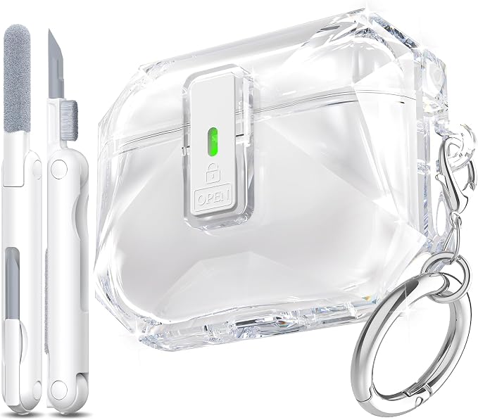 for AirPods Pro 3 Case Transparent with Lock, Clear White | Compatible MagSafe, Compatible with Apple AirPods Pro 3rd Generation Case with Cleaning Kit & Keychain, Auto Pop-Up