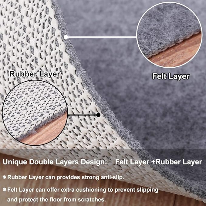 Non Slip Rug Pad Grippers - 4x6, 1/8" Thick, (Felt + Rubber) Double Layers Area Carpet Mat Tap, Provides Protection and Cushioning for Hardwood or Tile Floors