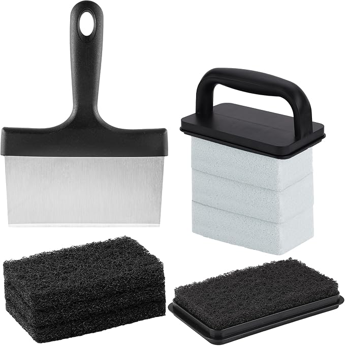Griddle Cleaning Kit for Blackstone | Professional Flat Top Grill Cleaning Kit, with Heavy Duty Griddle Scraper, Grill Bricks, Scouring Pads & Ergonomic Handles