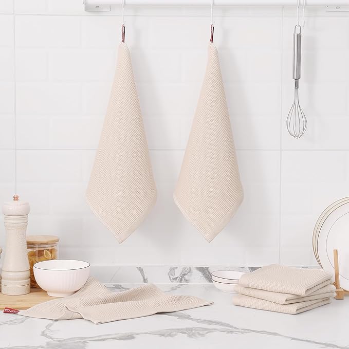 Homaxy 100% Cotton Waffle Weave Dish Cloths - 6 Pack Soft and Absorbent Dish Towels - 12 x 12 Inches Quick Dry Dish Rags - Beige