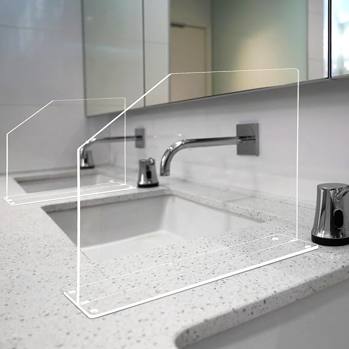 Vesici 2 Pcs Clear Acrylic Sink Splash Guard Freestanding Panel Barrier with Easy Reach Cutaway Kitchen Guard Protective Splatter Barrier for Home Hospital(19" Length, 14" Height, 4.5" Base)