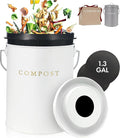 FINESSY Kitchen Compost Bin Countertop White, Indoor Composter 1.3 Gallon | Countertop Compost Bin with Lid Charcoal Filter (2) & Removable Inner Bucket. Dishwasher Safe Composting Bin.