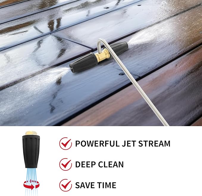 Pressure Washer Gutter Cleaner Attachment with 1/4'' Quick Connect | POHIR Rotating Pressure Washer Turbo Nozzle, Extension Wand for Cleaning Brick&Concrete&Vinyl Surfaces, Max 4000PSI