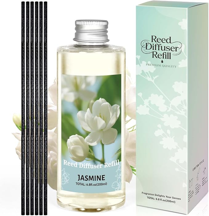 STRN Jasmine Reed Diffuser Oil Refill, Scented Diffuser with Stick 200ML | Summer Long-Lasting Fragrance for Living Room, Bedroom, Office, Home Décor