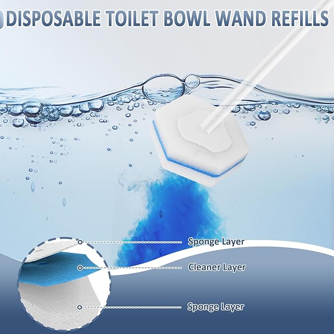Disposable Toilet Bowl Wand Refills, Toilet Cleaner Refill Pads Compatible with Most Wands, Disposable Toilets Brush Replacement Head Scrubbing Pads for Bathroom Cleaning(100 Packs)