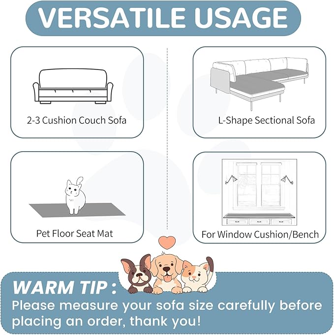 OTOB Couch Cover for Dogs Washable, Non Slip Plush Fuzzy Sofa Covers for 3 Cushion Couch Pet Friendly, Soft All Seasons Sofa Slipcover Cozy Furniture Protector (Gray, 31.5" x 82.7")