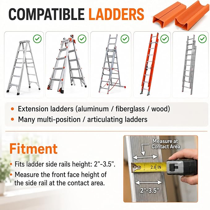 TPE Ladder Covers for Gutter & Roof Protection, Non-Marring Standoff Bumper Pads, Anti-Slip Extension Ladder Accessories for Painting & Cleaning, Fits Most Aluminum & Fiberglass Rails