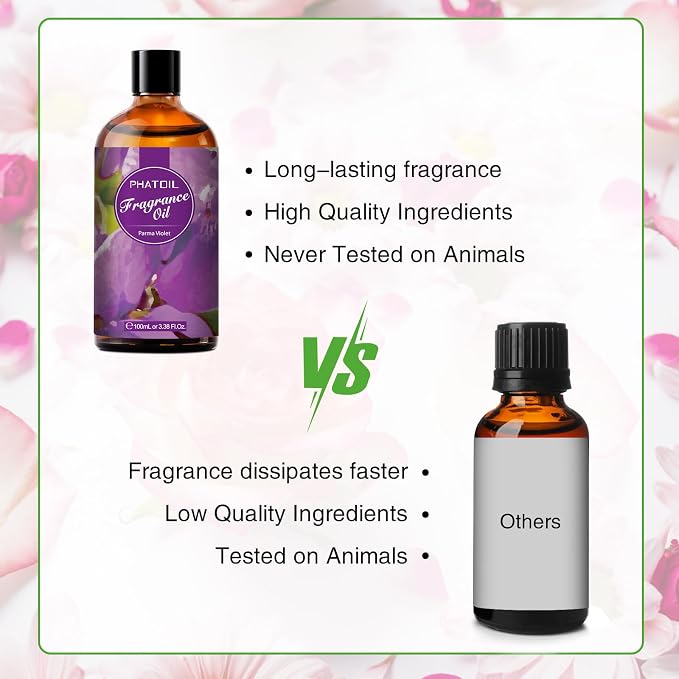 PHATOIL Parma Violet Fragrance Oil for Diffuser Aromatherapy 3.38FL.OZ | Long Lasting Scented Oils For Humidifier, Air Freshener, DIY Soap Candle, Scent Project Making, Aroma Oil for Home Freshening