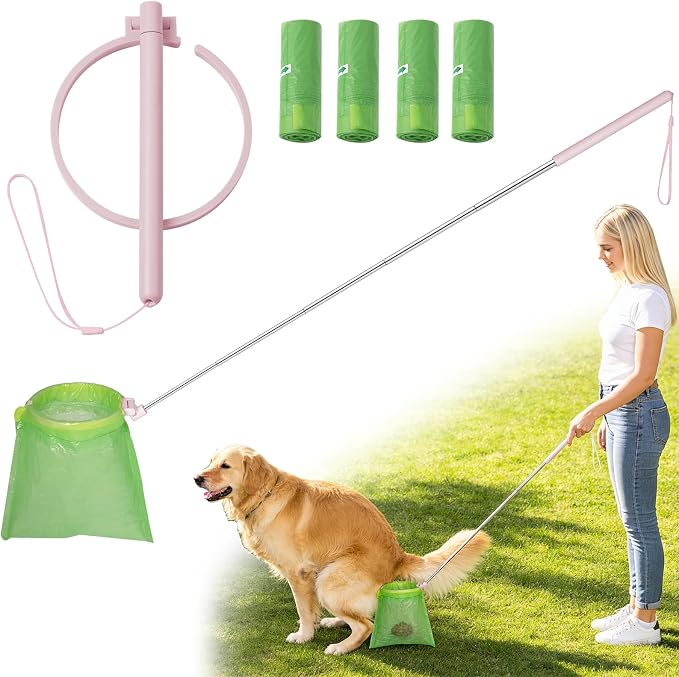 Dog Pooper Scooper, 43" Extendable Pooper Scooper Long Handle with 120 Bags | Portable Poop Scoop for Small Medium Large Dogs, No Touch, Stainless Steel, Lightweight, Foldable, Suit Yard,Wild, City, Park