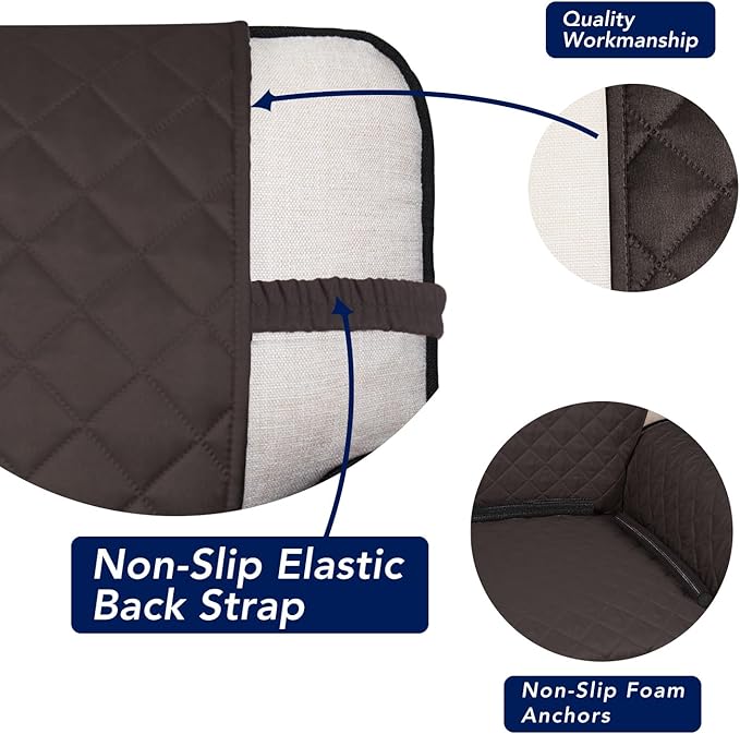 PureFit Reversible Quilted Sofa Cover, Water Resistant Furniture Protector, Washable Couch Cover with Non Slip and Elastic Straps for Kids, Dogs, Pets (Oversized Loveseat, Chocolate/Chocolate)