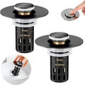 (All Metal) Bathroom Sink Stopper, Pop Up Drain Strainer for Bathroom Sink, Sink Plug Hair Catcher, Silent Popper Core w/Removable Filter Basket,Fit 1.05~2.0''Basin (Matte Black, 2 Pack)