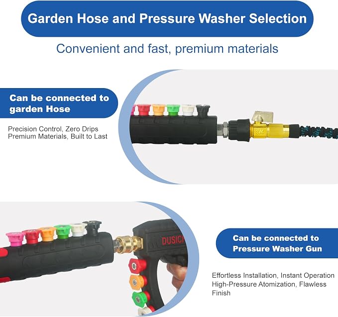 Pressure Washer Extension Wand Gutter Cleaning 8 FT Garden Hose Adapter, Upgarded Soft Handle 6 Nozzle Tips 3 Curved Rod for Gutter, 1/4" M22-14mm Fitting 3/4" GHT Connector DUS2612