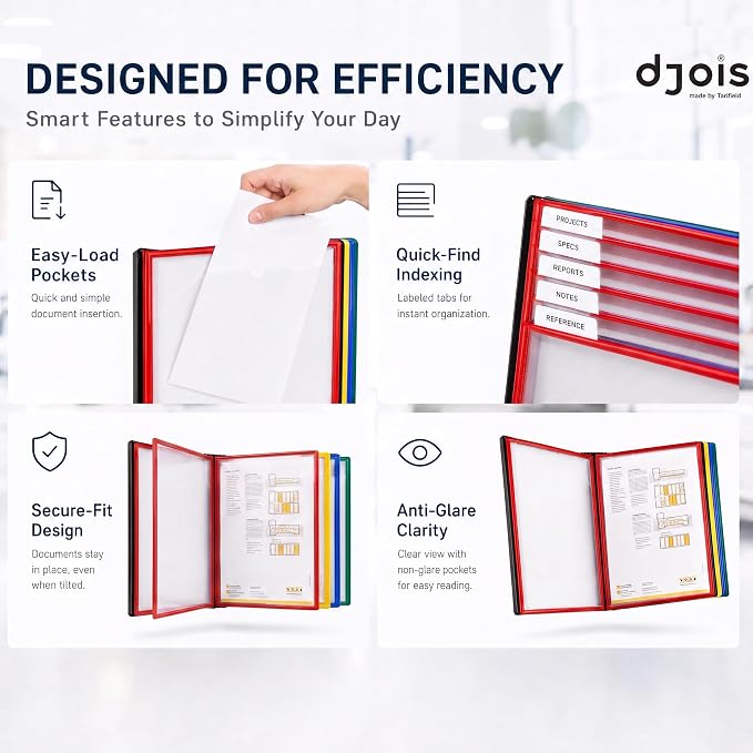Tarifold Desktop Reference System, 10 Pockets, Easy-Load Design, Assorted | 10 double-sided polypropylene pockets, holds 20 letter-size sheets, sturdy metal base, quick-find indexing, easy to assemble