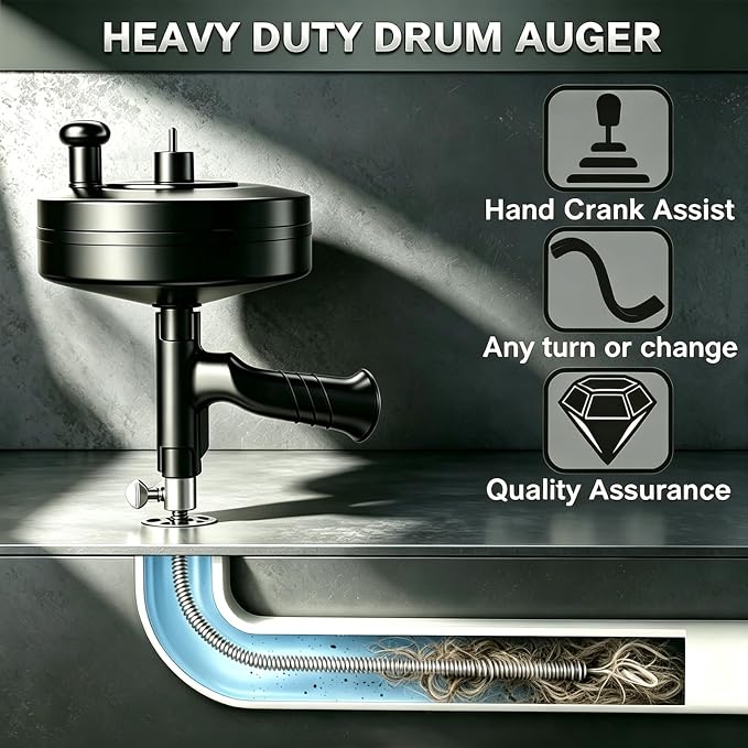 33 Ft Drain Auger Flexible Plumbing Snake Pipe Clog Remover Tool | Flexible steel cable clears hair & grease clogs, works for sink, tub, shower drains, DIY plumbing unclogging tool
