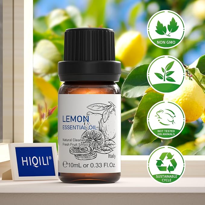 HIQILI Lemon Essential Oil, Household Cleaning, Air Purification, Skin Care, Can be Added to Cleansers, Sprays, Body Lotions Use - 0.33 Fl Oz/10ML | Cleans Air, Removes Odors and Stains, Refreshes Skin, Easy to Add to Sprays andLotions -10mL / 0.33 fl oz