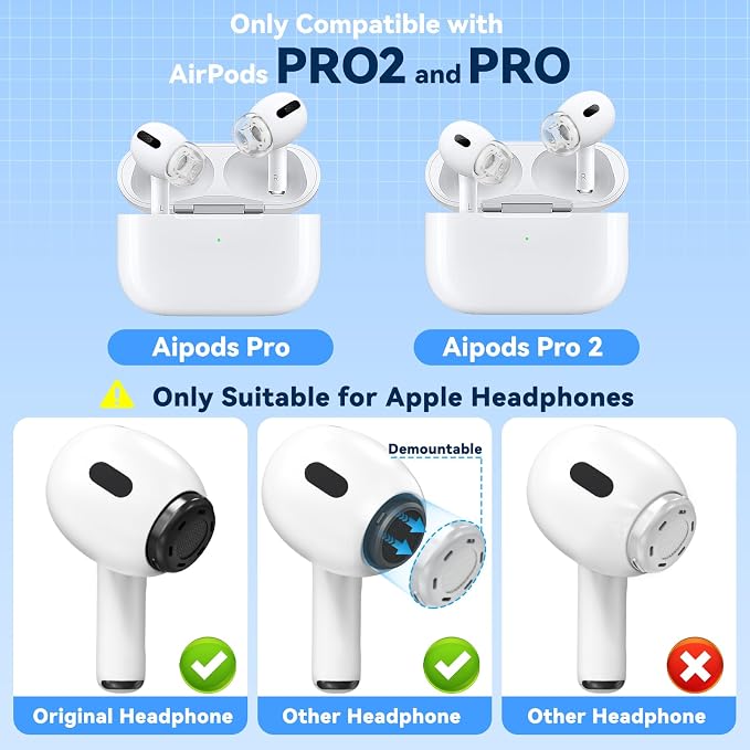 Inesore 4 Pairs Replacement Ear Tips for AirPods Pro 2nd/1st (Clear) | with Noise Reduction Hole & Built-in dust Guard Screen,Silicone,with Portable Storage Box & Cleaner Pen,4 Size (XS/S/M/L)