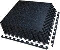 AIRHOP 0.56in Thick 24 Sq Ft Exercise Equipment Mats, 6 Tiles Upgraded Rubber Top with High Density EVA Foam, Large Interlocking Puzzle Gym Flooring for Home Gym, Heavy Weight Workout,Black & Blue