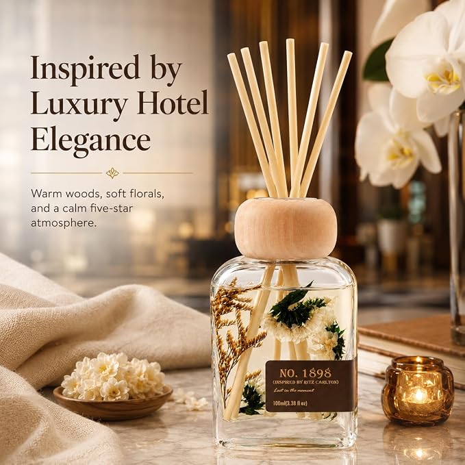 No. 1898 Reed Diffuser Inspired by Ritz Carlton,3.4FL OZ | Luxury Hotel Collection Long-lasting Fragrance for 12 weeks, Flame-free, Non-toxic,Safe for Home&Office,An Elegant Gift