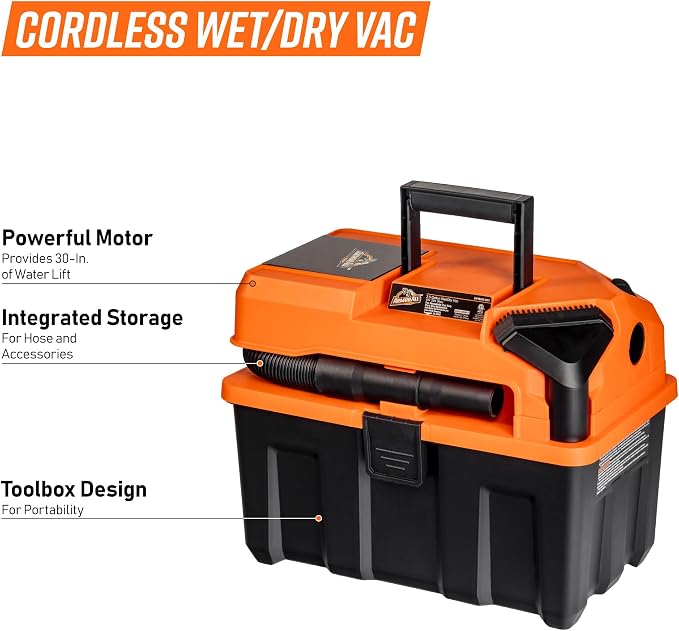Armor All DVTB202 0902 2.5-Gal 20V Cordless Wet/Dry Vac with 2.0Ah Battery