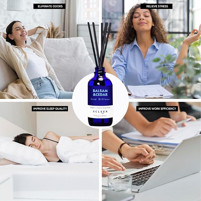 Xcleen Reed Diffusers for Home, Balsam & Cedar Diffuser with Sticks, 3.7 Oz Scented Fragrance Oil Diffuser for Bedroom, Bathroom Decor