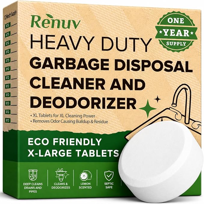 Renuv® Dishwasher Cleaner + Garbage Disposal Cleaner, 12 Tablets Each | Heavy Duty Kitchen Appliance, Deep Cleaning, Descaling and Deodorizing