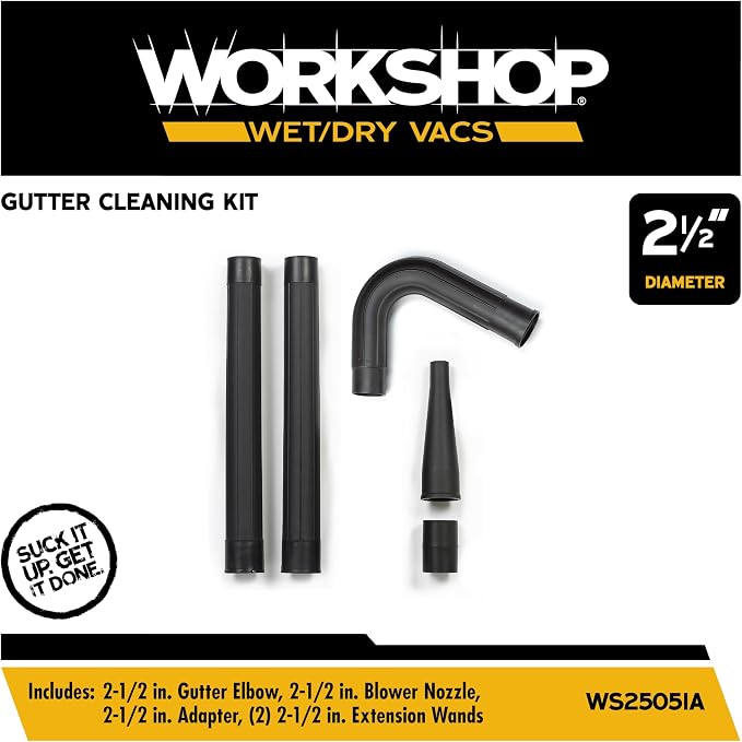 WORKSHOP Wet/Dry Vacs WS25051A 2-1/2-in. Gutter Cleaning Vac Attachment Kit | Collects or Blows Debris Out of Gutters, For WORKSHOP Shop Vacuum Cleaners, Fits 2-1/2-inch Extension Wands and Hoses