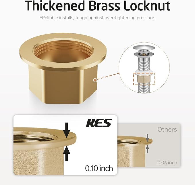 KES Bathroom Sink Drain with Strainer Basket Hair Catcher Anti Clog Pop Up Drain Stopper Vanity Vessel Sink Without Overflow, Brushed Nickel All Metal Rustproof 304 Stainless Steel, S2013D-BN