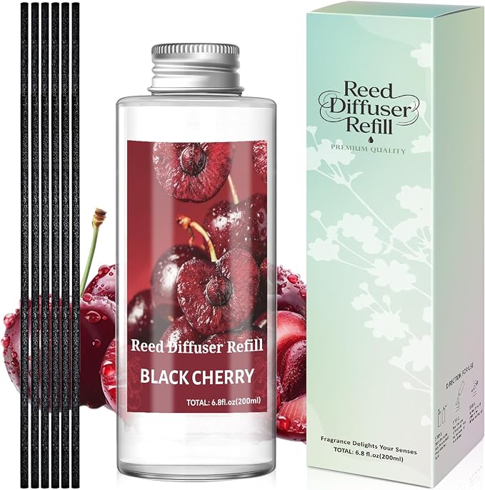 STRN Reed Diffuser Oil Refill, Black Cherry Scented Diffuser 200ML | Summer Long-Lasting Fragrance for Living Room, Bedroom, Office, Home Décor