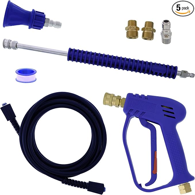 Essential Washer Brass Pressure Washer Gun and Hose Kit | M22 Adaptors | 18" Extension Wand | Nozzle Guard