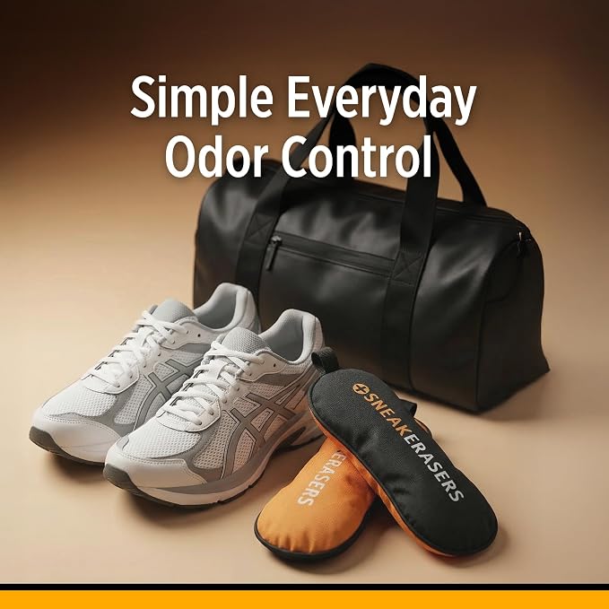 StinkERASERS Activated Charcoal Shoe Deodorizer Bags, 2 Pack | Natural Odor Eliminator, Shoe Smell Remover, Reusable Unscented, Moisture Absorber Inserts, For Sneakers, Boots & Gym Bags