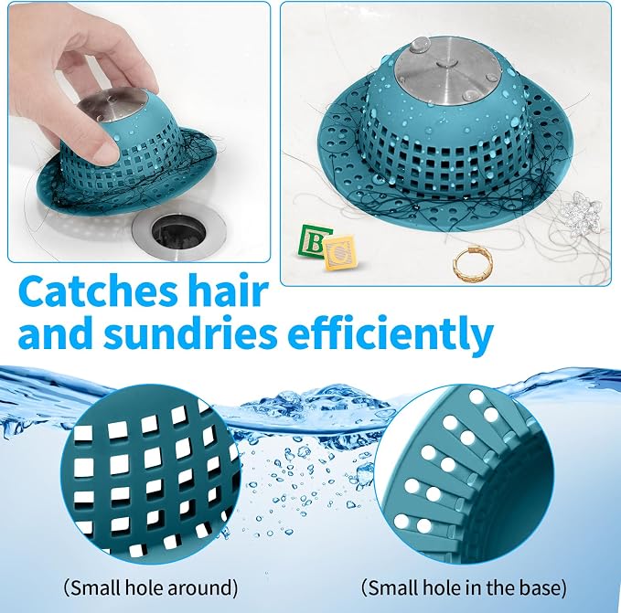 Aluvor Shower Drain Hair Catcher Bathtub Drain Cover Sink Drain Protector | Bathroom Sink & Bathtub Drain Strainer for Pop-Up & Regular Drains, Silver Light Blue