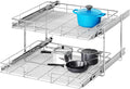2 Tier Individual Pull Out Cabinet Organizer 27" W x 21½" D, Heavy Duty Cabinet Pull Out Shelves, Slide Out Drawers Organization for Kitchen Cabinets Bathroom