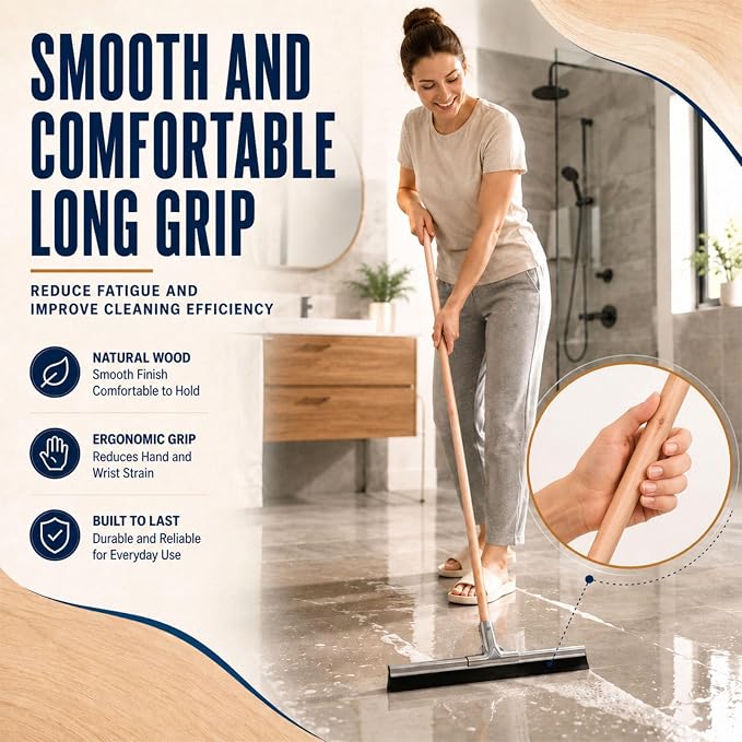 2 Pack Floor Squeegee Wooden Handle, 54 Inch Sanded Wood Broom Handle with Tapered Tip, Comfortable Grip Cleaning Replacement Accessories